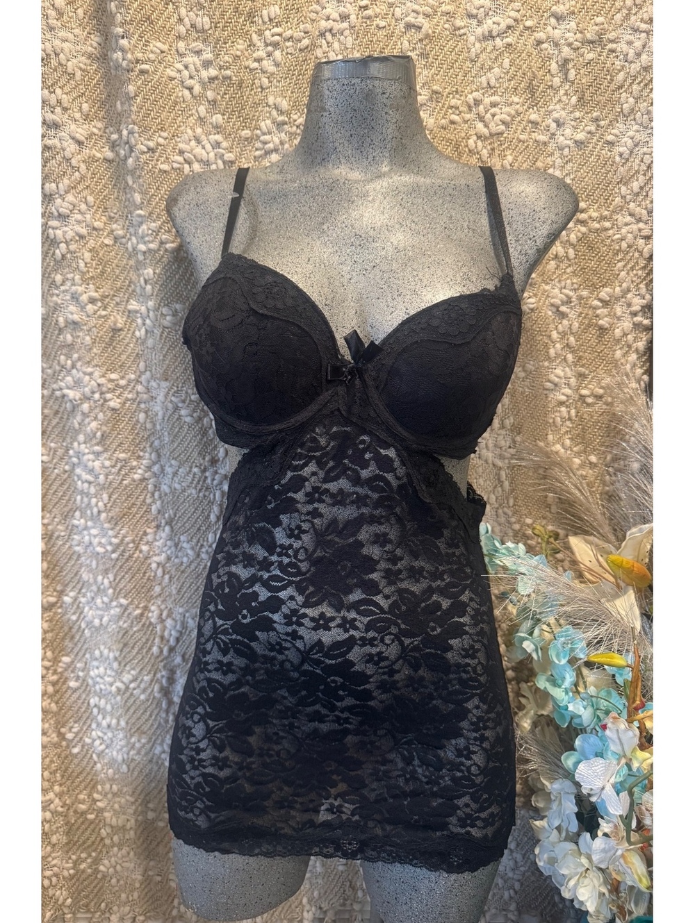 Sexy Floral Lace Babydoll Teddy Nightie Underwire Size Small
